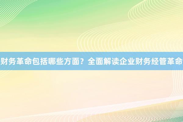 财务革命包括哪些方面？全面解读企业财务经管革命